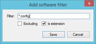 To exclude a folder, type a path in the Filter box, and the click the Excluding check box. Click Save.