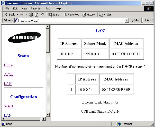 4. Click [LAN] link. Then the LAN Status page will appear. In this page, you can check LAN status.