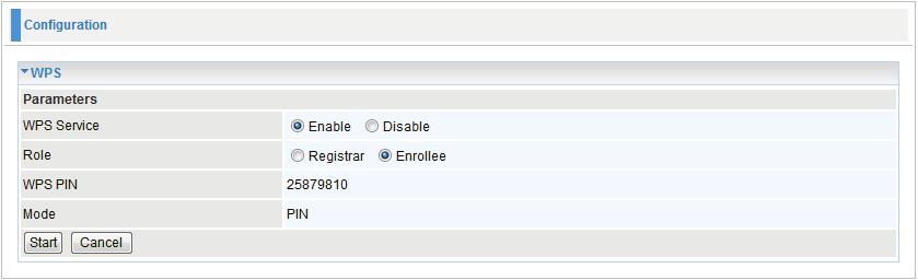 PIN Method: Configure AP as Enrollee 1. In the WPS configuration page, change the Role to Enrollee.