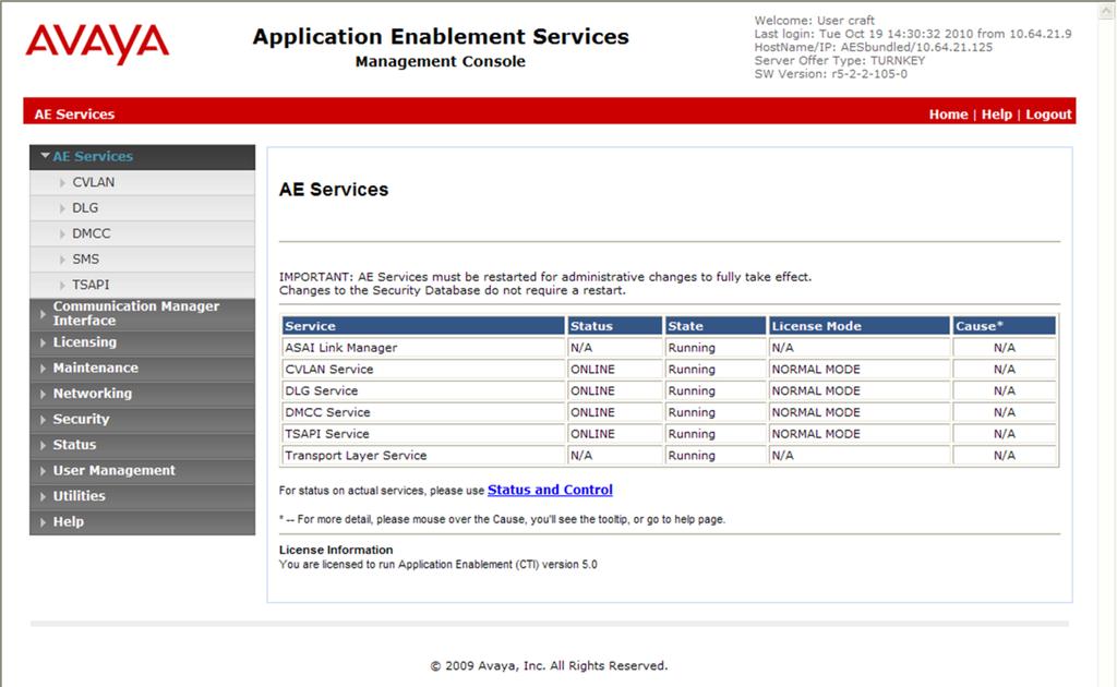 The AE Services screen is displayed next.