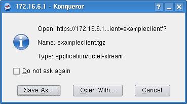 CHAPTER 3. ADDING CLIENT CONFIGURATION TO SERVER 13 3.6 Export client configuration files Client configuration has to be exported to actual client machine before the OpenVPN connection could be made.