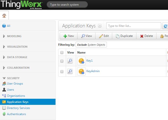 3. Create an Application Key on this ThingWorx server.