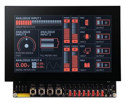 The board itself provides switches, dials, LEDs and screw terminal connections for all the input and output