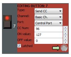 4.2 GENERAL PURPOSE ASSIGNABLE MIDI BUTTONS Click the button on the Editor interface that you wish to program, a red square appears in the middle of the screen showing the possible editing.