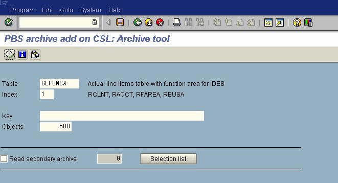CSL Module Archiving Archive tool The transaction /PBS/CSLS is available for the administration of the iewpoint CSL Module, as shown in Figure 2-7, Selection screen of the transaction /PBS/CSLS.
