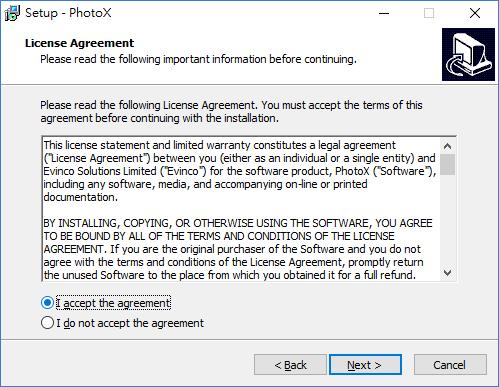 2. INSTALLATION FOR WINDOWS 2.1. Install PhotoX is distributed in a CD with file, named "setup.exe". To install the software, just put the CD into your CD-ROM drive.