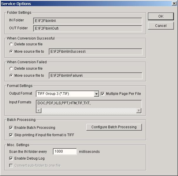 2. Configure Imager F2F via the Options dialog. Option Dialog accessed by clicking on Options Button or through Options Service Options a. To prevent a user from specifying there root drive ex.