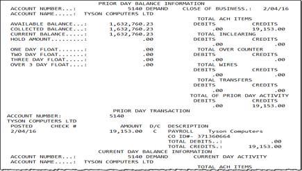 Prior Day Detail Displays prior day balance information and transactions that posted to the account on the previous business day. All accounts appear.
