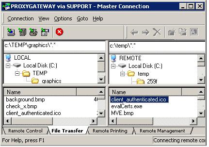 Connection Window Operation File Transfer tab Use the File Transfer tab on the Master Connection window to transfer files between your local computer and the remote Host computer.