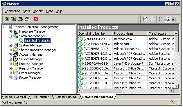 PC-Duo Master Guide Software Manager Software Manager provides you with a graphical view of the software applications that are installed on the remote Host computer.
