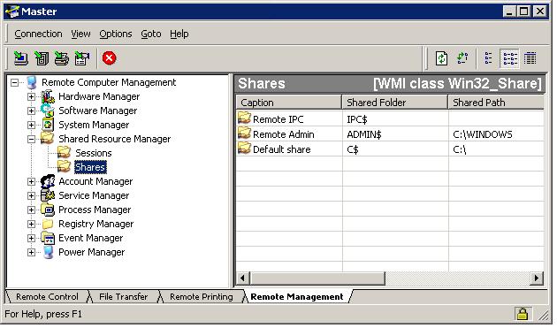 PC-Duo Master Guide Shared Resource Manager Shared Resource Manager provides you with a graphical view of currently available shared resources (Shares) and any current network users with connections