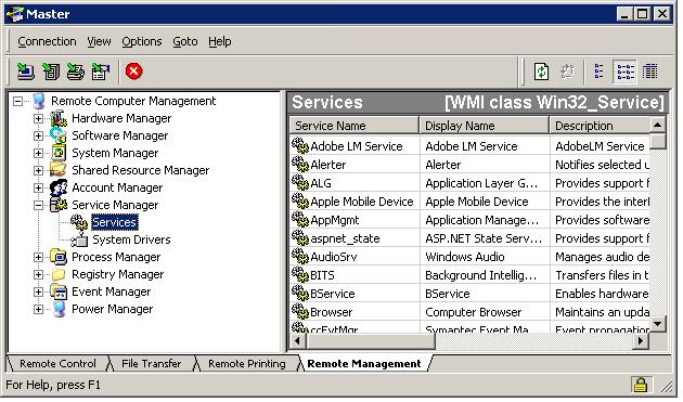 PC-Duo Master Guide Service Manager Service Manager provides you with a graphical view of currently available services and system drivers on the remote Host computer.