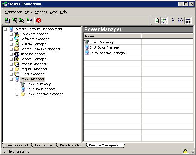 Connection Window Operation Power Manager Power Manager provides you with a graphical view of power management options on the remote Host computer.