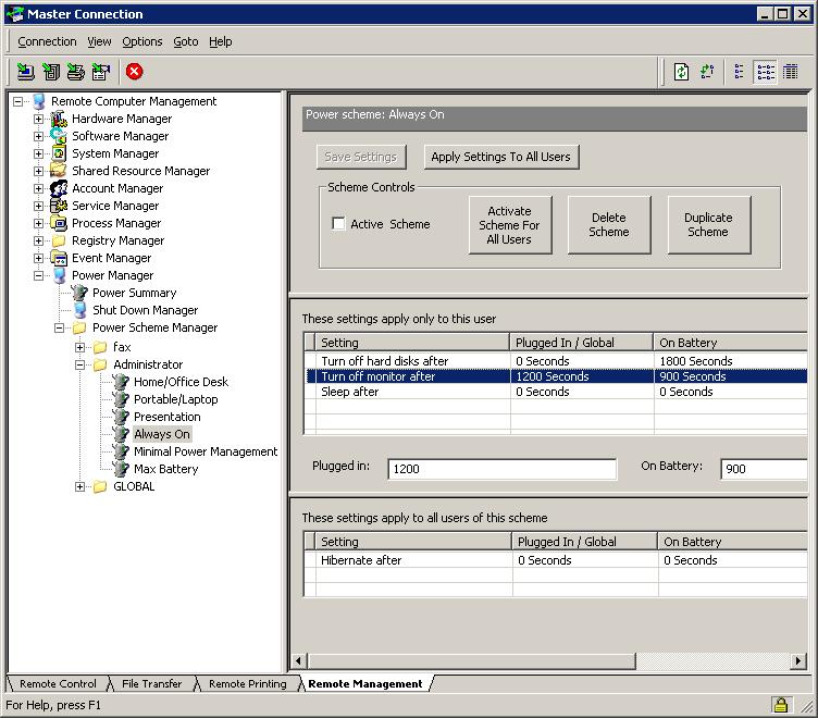 Connection Window Operation Power scheme settings are divided into two subgroups: Power scheme settings that apply only to this user account Power scheme settings that apply all user accounts that