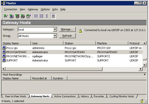 Master Operation Gateway Hosts tab When a remote Host computer is configured to report to a Gateway, the Host is known as a Gateway Host.