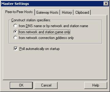 PC-Duo Master Guide Construct station specifiers: Specify the way that station specifiers (connect strings) are constructed for polled Hosts by selecting one of the following options: From DNS name,