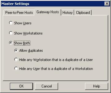Master Operation Specify which type of Gateway-managed Host computers to display: Select Show Users to display the set of Gateway-managed users who are logged in.