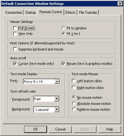 PC-Duo Master Guide Modify the following options: Use Viewer Settings to specify default settings for the remote display: Select Full Screen to fill the entire screen of the local computer with a