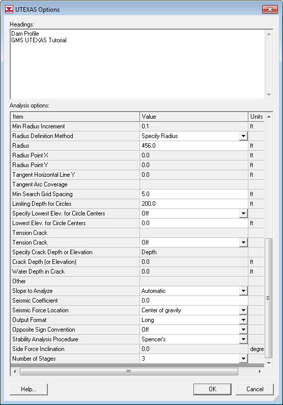 . Figure 13. UTEXAS Analysis Options Part II. 3. When you re finished, click OK to exit the dialog.