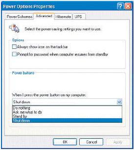As with other PCs, you may control the behaviour of the PC Power button from the Windows Control Panel.