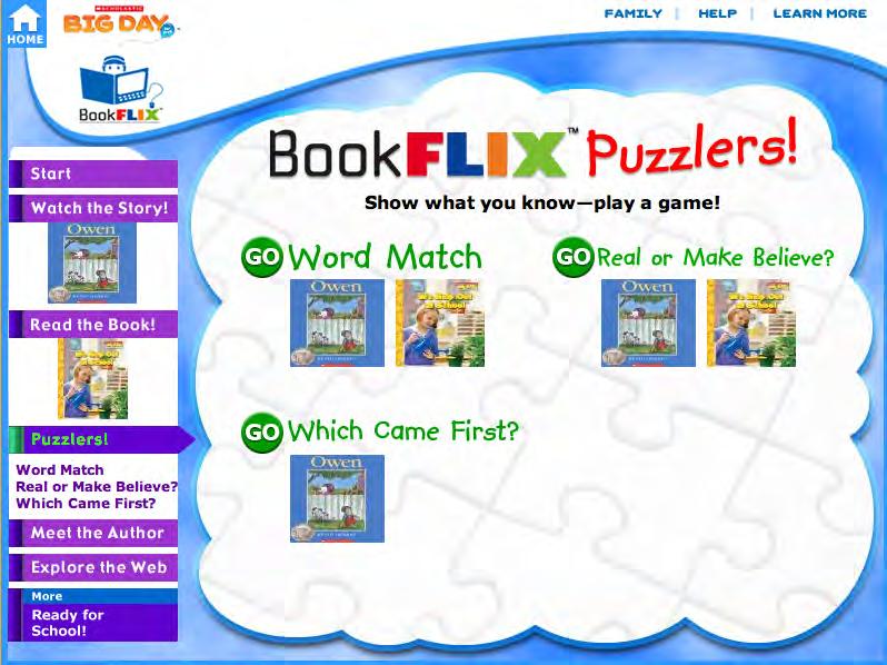 Puzzlers! Screen Click the Puzzlers! link to open the Puzzlers! Screen with links to educational games that ask comprehension questions related to the Reading Pair.