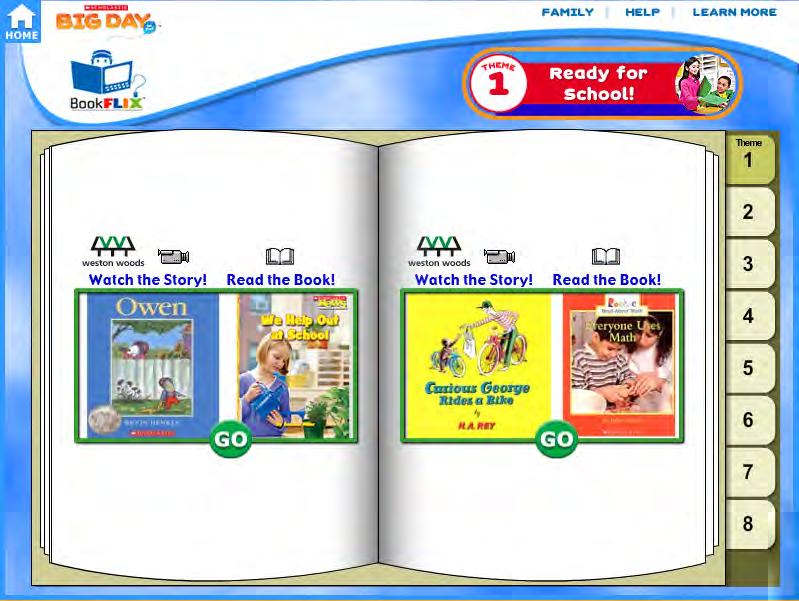 The Title Browse Screen The Title Browse Screen displays the selected theme s two Reading Pairs. Each pair is comprised of a video storybook and a nonfiction ebook.