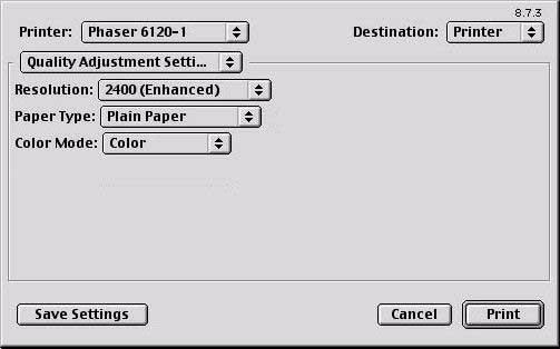 Quality Adjustment Settings Resolution Allows you to select the resolution to be used when printing a document.