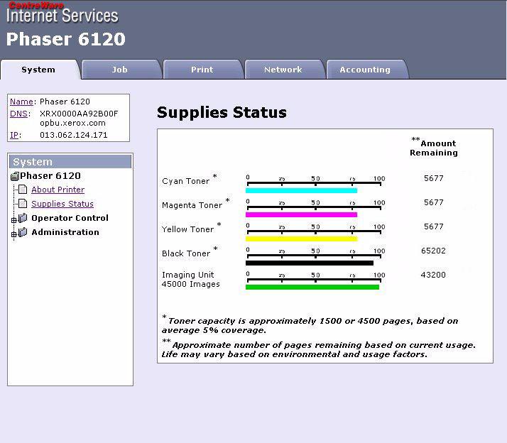Supplies Status The System/Supplies Status window provides the following information: Item Consumable items Status bars Amount Remaining Description Identifies the type of consumable that is being