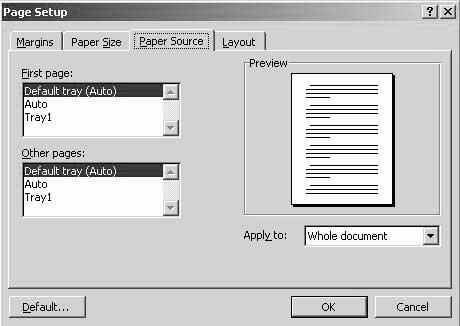 Paper Source The Paper Source tab is used to specify tray selection.