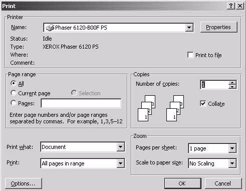 Specifying Print Settings The following dialog box appears when Print... is selected from the File menu in the application being used. 1 Select Print... from the File menu. The Print dialog box appears.