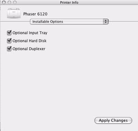 4 Select the options that you have on your printer, and then click Apply