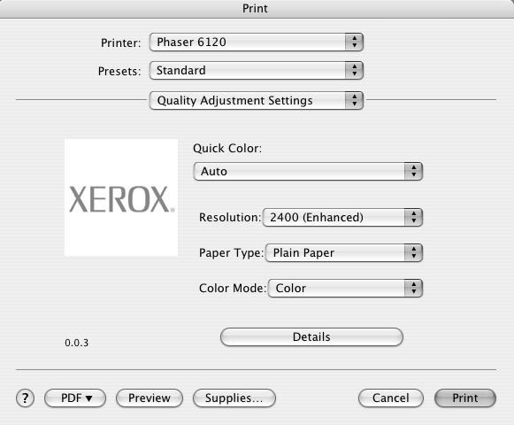 Quality Adjustment Settings Quick Color Allows you to select a color matching mode. Resolution Allows you to select the resolution to be used when printing a document.