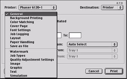 Specifying Print Settings The following dialog box appears when Print... is selected from the File menu in the application being used. You can specify the following options from the Print dialog box.