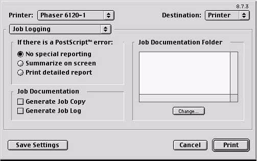Job Logging If there is a PostScript error Allows you to select whether or not a report is outputted when a PostScript error occurs.