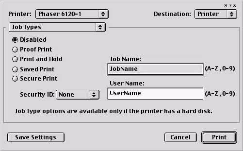 Job Types Job Types Select type of job. Disabled: The job is printed normally. Proof Print: Printer prints 1 copy without the panel operation.