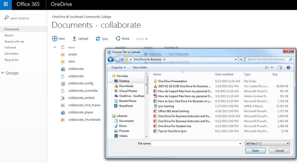 ONEDRIVE FOR BUSINESS APPLICATION FEATURES: UPLOAD Upload: Upload