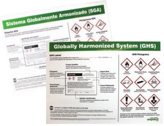 chemicals. The laminated posters provide instructional information regarding chemical identification and hazard communication.