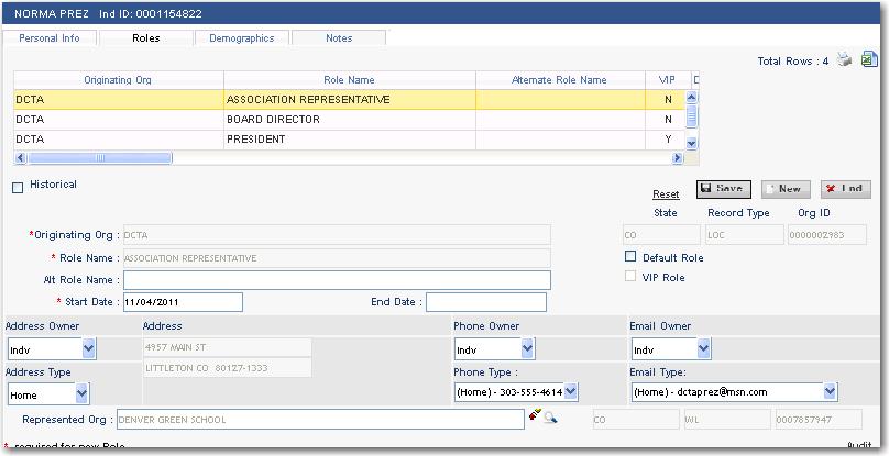 To view historical role assignments for the organization, click the box. Description Originating Organization Originating Organization is the organization which owns or originates the role assignment.