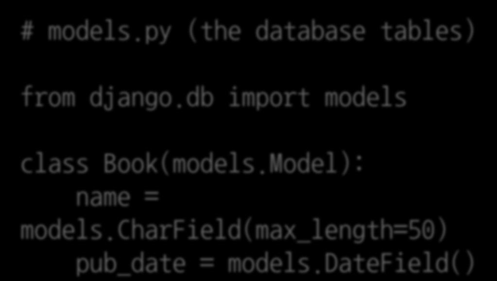 # models.py (the database tables) from django.