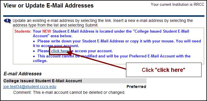 4. When you have noted your e-mail address, click click here to continue. Important!