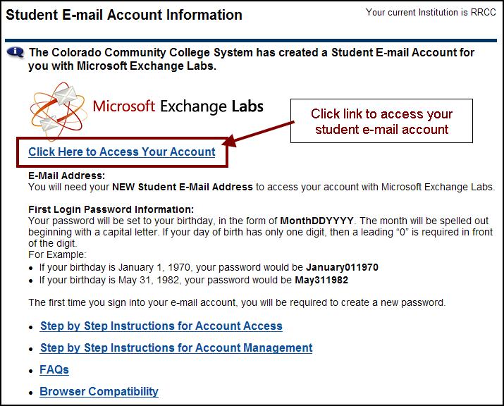 On this screen will be information about your starting password for student e-mail.