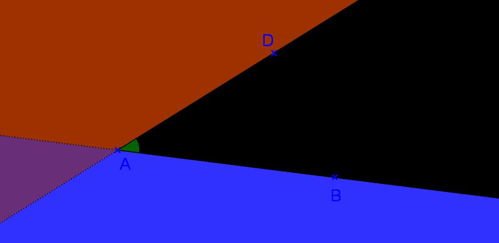 The exterior of an angle is the union of two opposite half planes -bordered by the sides of the angle, and not containing the points neither in the interior nor on the legs of the angle.