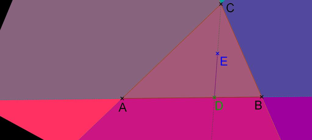 Problem 1.9. Show that the interior domain of a triangle is nonempty. Which are the two theorems used in this reasoning. (i) Why do the points D and E exist?