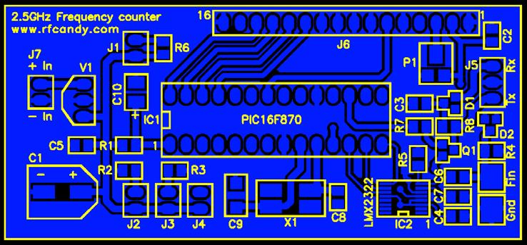 Placement of components primary side. Component list Illustration 1: Primary side of === 1 pcs Factory made blue 1 pcs LCD 16x2 Char Blue type 1 pcs 16 pin header 2.