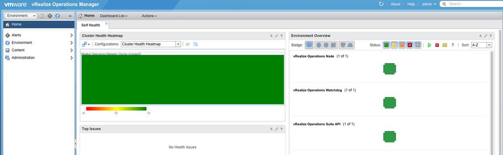 A vrealize Operations Self Health dashboard is provided out of the box for an at-a-glance view of cluster health.