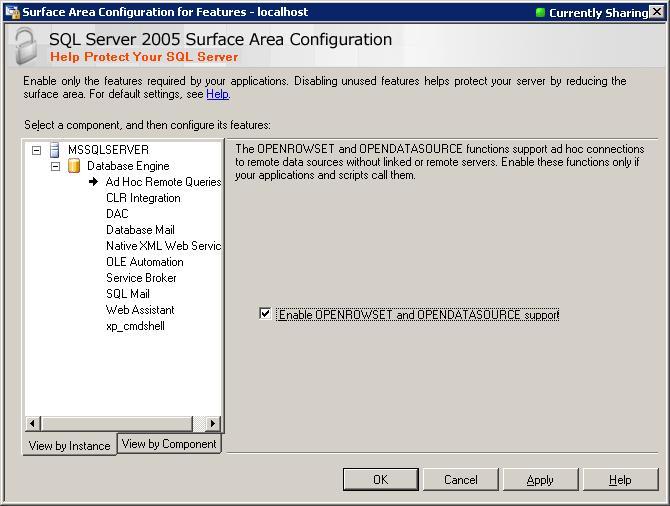 16 6. Click Ad Hoc Remote Queries. 7. Select the Enable OPENBROWSE and OPENDATASOURCE support check box, then click OK. To configure SQL Server 2008 for CaseMap templates 1.