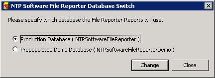 NTP Software File Reporter Analysis Server Database Switch Utility By default, when NTP Software File Reporter is installed, the application is configured to view the demo database shipped with the