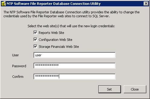 NTP Software File Reporter Analysis Server Database Connection Utility NTP Software File Reporter Database Connection Utility is designed to provide the ability to change the credentials used by the