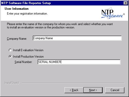 6. In the User Information dialog box, enter your company name and your software serial number, or select the Install