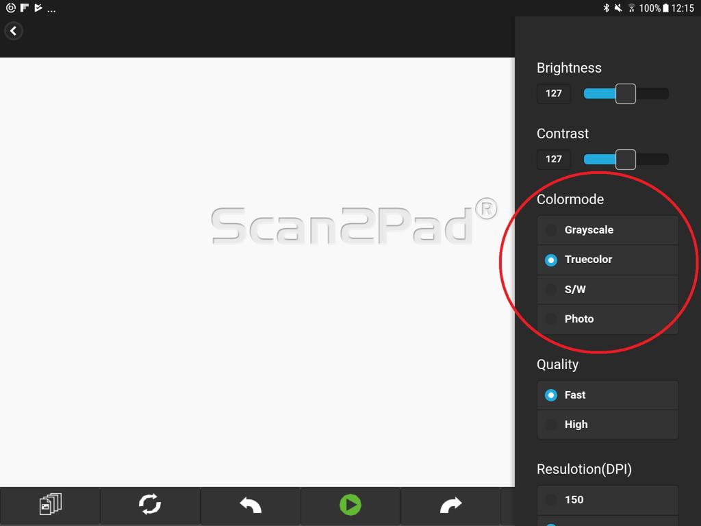 FAQ Wireless Scanning with Scan2Pad Delete all scans or the current scan Open the scan settings Export the scans Open the help